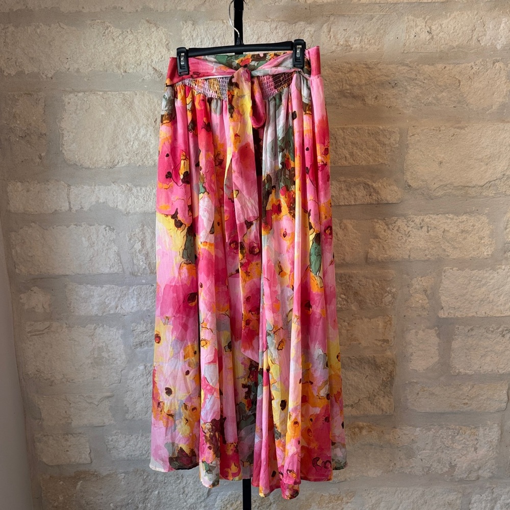 Elegant Floral Maxi Skirt in Pink and Yellow - Picture 3 of 5
